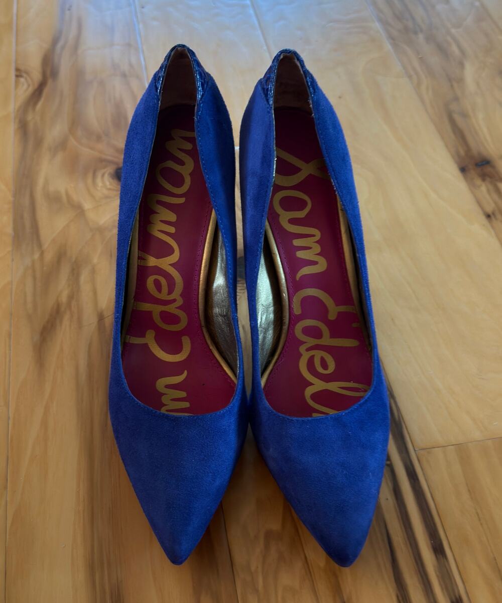 Sam Edelman Celia Royal Blue Suede Snake Embossed Heel Pumps Sz 9.5